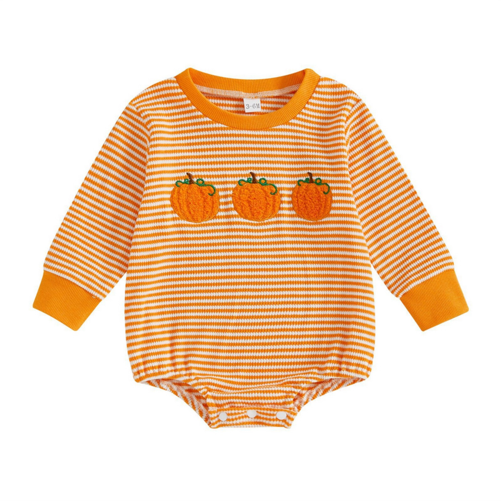 Girls Boys Onesie Casual Long Sleeve Round Neck Knitted Striped Pumpkin Halloween Bodysuit Girls Classic Outing One-Pieces,Orange,6-12 Months
